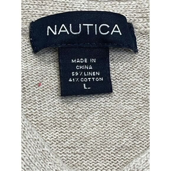 Nautica mens V-Neck pullover sweater sweater sz large cream argyle linen blend - Picture 4 of 12